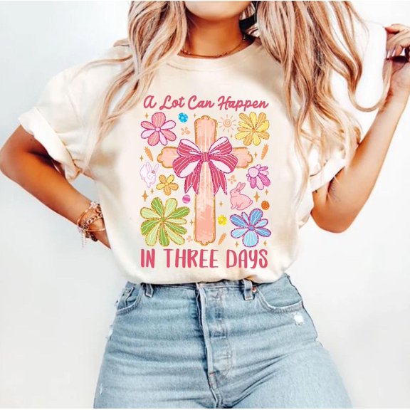 He Is Risen Easter Shirt, Coquette Bow Easter Tee, Retro Bunny Shirt, Pink Floral Spring Shirt for Women, Christian Easter T-Shirt