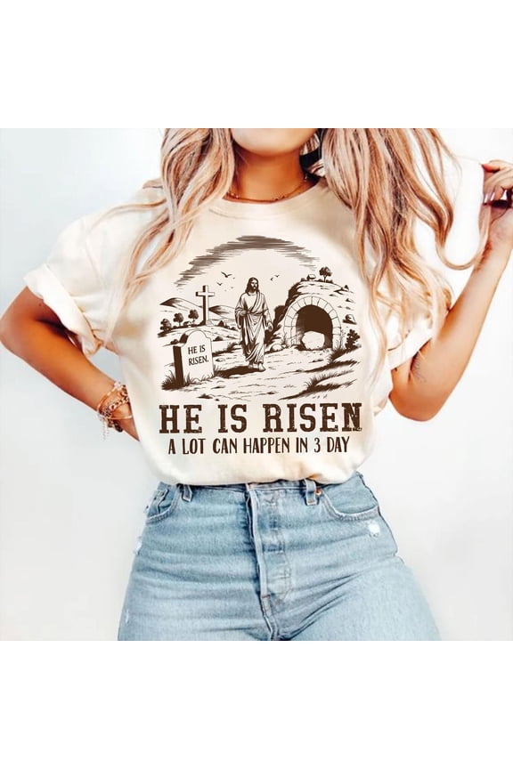 He Is Risen Easter T-Shirt, Christian Resurrection Sunday Tee, Faith Bible Verse Shirt, Religious Easter Jesus Shirt