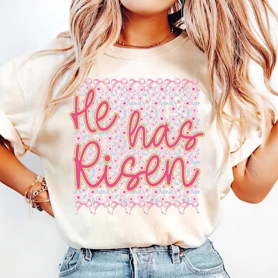 He Is Risen Easter T-Shirt, Ditsy Floral Coquette Shirt, Girly Christian T-Shirt, Faith-Based Spring T-Shirt, Easter Sunday Outfit