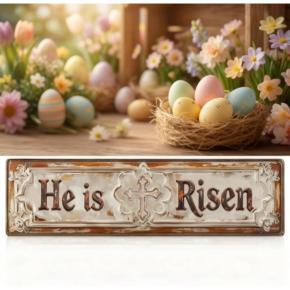 He Is Risen Easter Wall Decor Plaque, 4 x 16 in Religious Christian Sign for Home or Church
