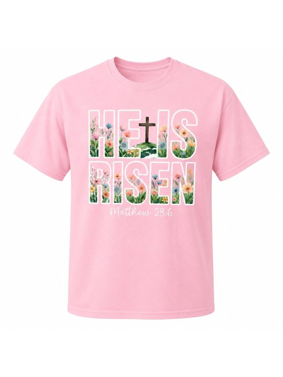 He Is Risen Floral Cross Easter T-Shirt, Unisex Christian Tee
