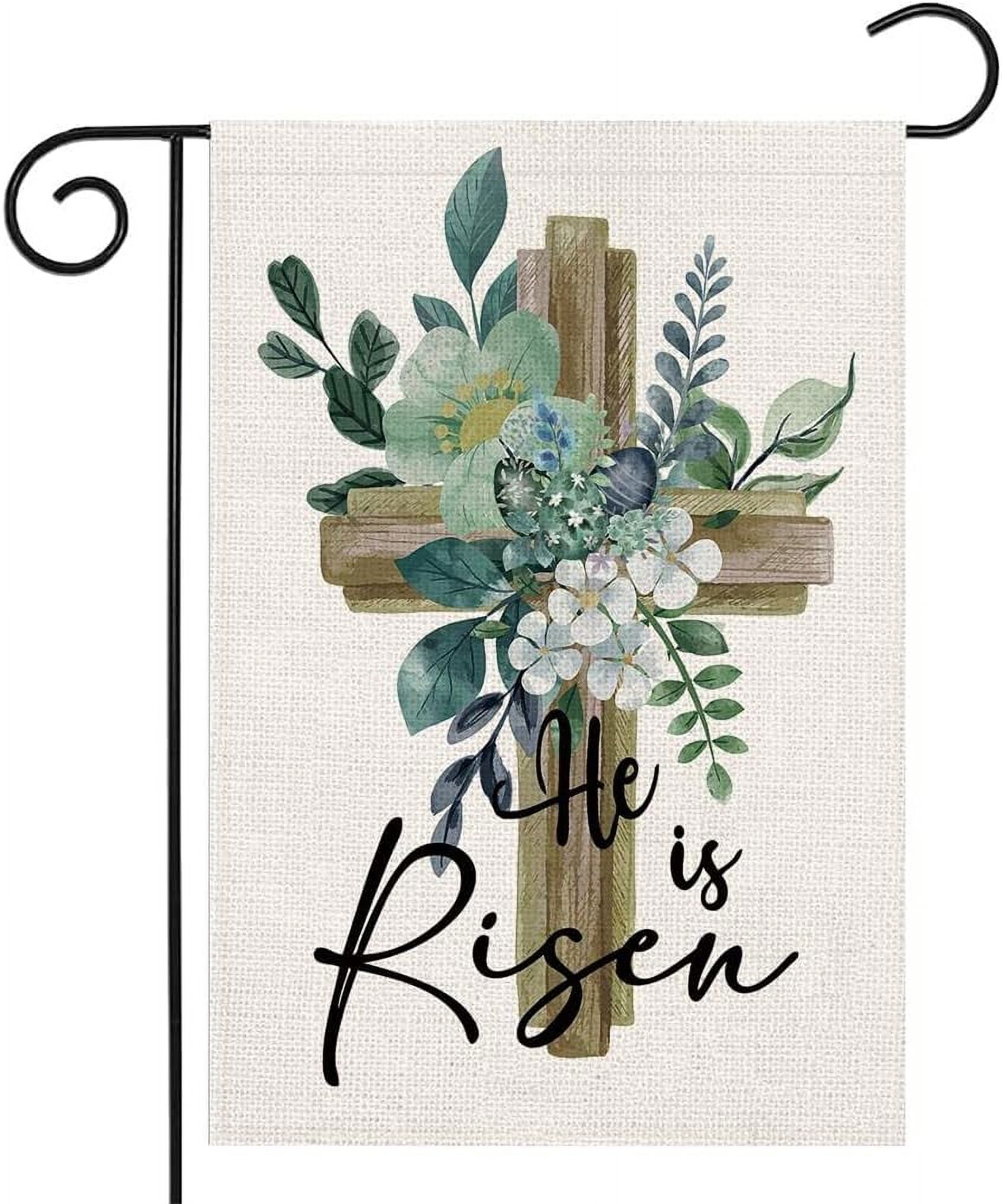 He Is Risen Garden Flag 12.5 x 18 Inch Happy Easter Cross Religious Decorative Double Sided