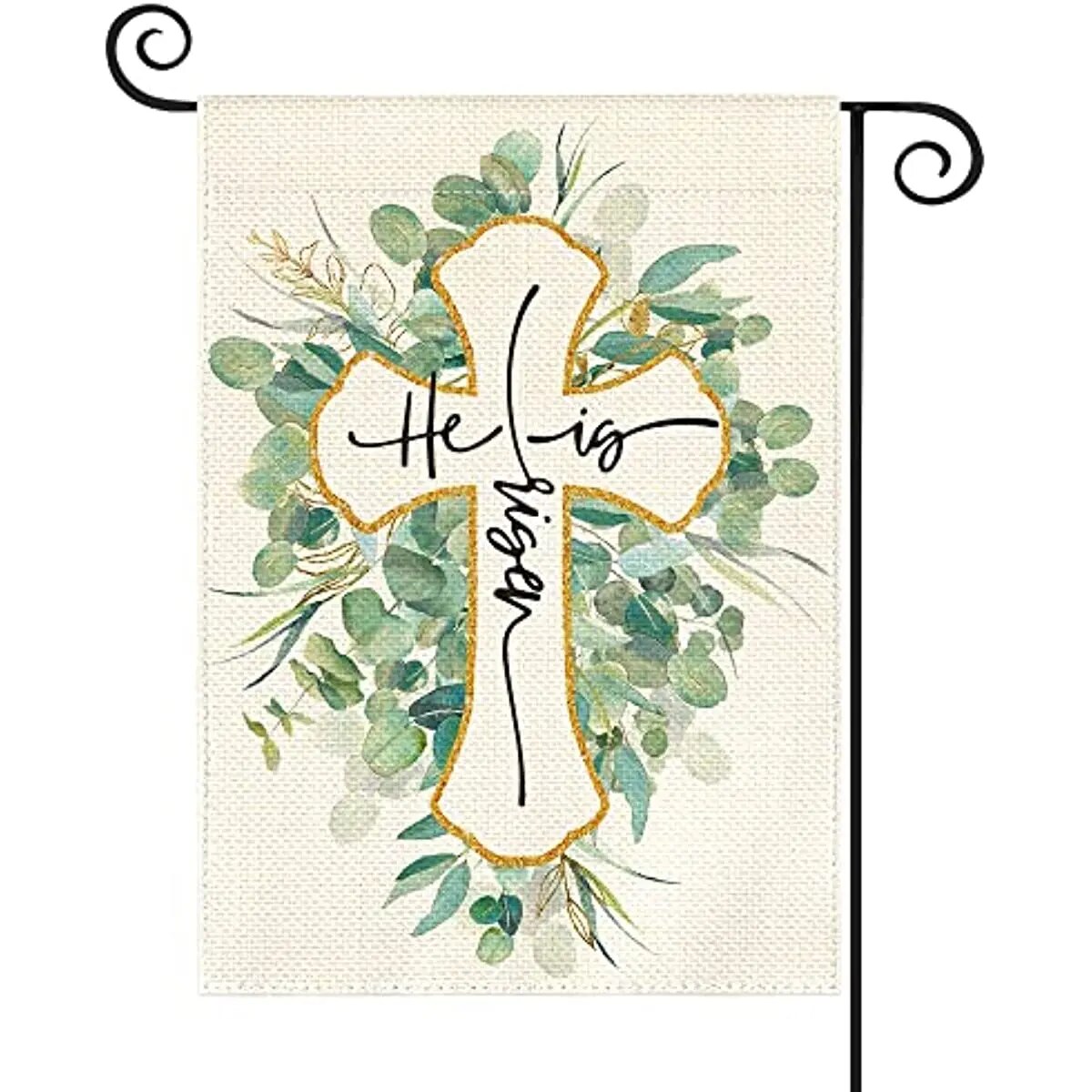 He Is Risen Garden Flag 12x18h Double Sided Outside Easter Eucalyptus