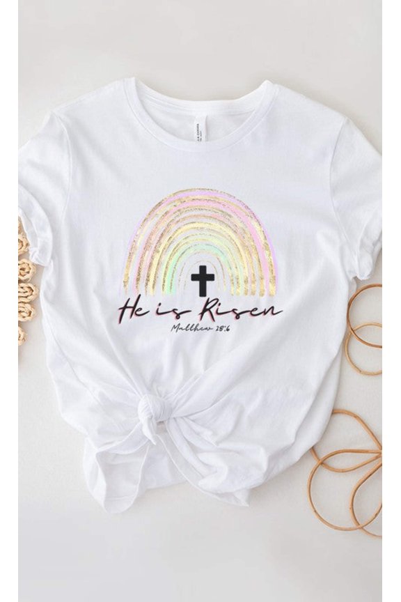 He Is Risen Glitter Rainbow PLUS SIZE Graphic Tee T-Shirt
