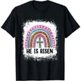 thumbnail image 1 of He Is Risen Happy Easter Bleach White Rainbow Leopard T-Shirt, 1 of 4