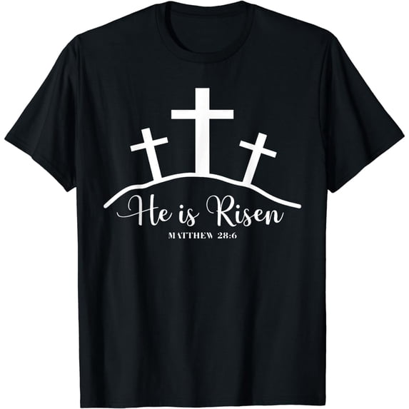 He Is Risen Happy Easter Day Christian Cross Jesus Men Women T-Shirt