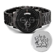 He Is Risen Indeed Engraved Bible Verse Mens Watch Multifunction Stainless Steel w Copper Dial