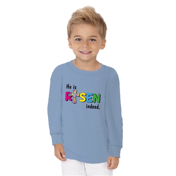 He Is Risen Indeed Graphic Toddler Long Sleeve Shirt - Happy Easter Day Tshirt for Kids - Festive Shirt Gifts