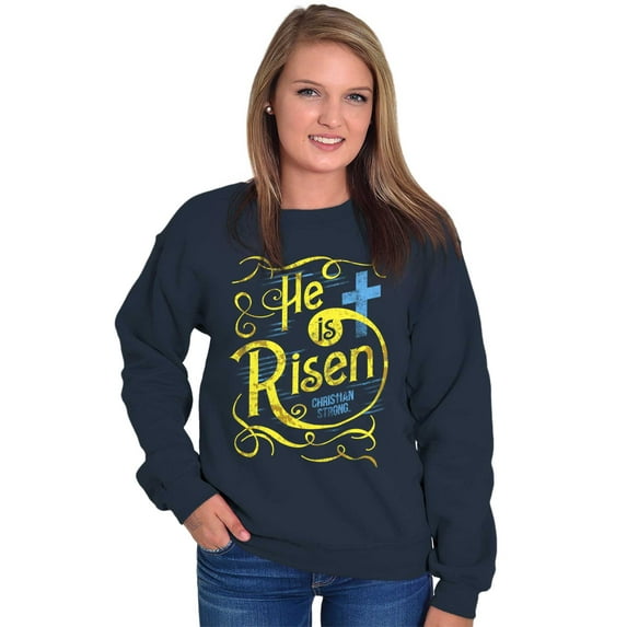 He Is Risen Jesus Christ Christian Women Crewneck Sweatshirt Brisco Brands L
