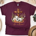 thumbnail image 1 of He Is Risen Lamb and Cross Christian Graphic T-Shirt, Maroon, Size S, 1 of 6