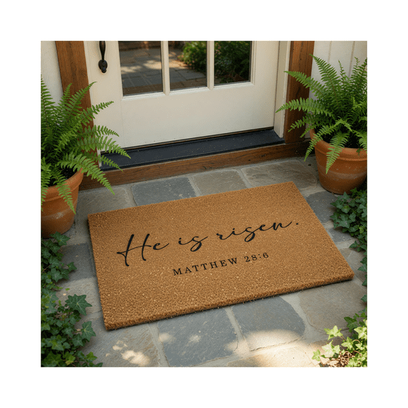 He Is Risen, Matthew Doormat, Religious Scripture Quote Entryway Mat (16x24 inches) WoodByStu 4281