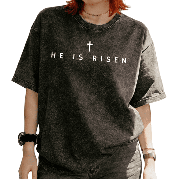 He Is Risen Minimalist Cross Easter Graphic Stylish Everyday Graphic Tees T Shirt Tops Short Sleeve S-2XL Plus Size