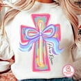 thumbnail image 1 of He Is Risen Pink Easter Sweatshirt, Cross with Bow Sweatshirt, Coquette Bunny Easter Shirt, Girls Preppy Easter Sweatshirt, Christian Spring Shirt, 1 of 5