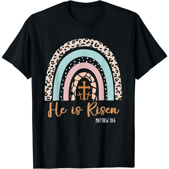 He Is Risen Rainbow Happy Easter Day Christian Jesus T-Shirt