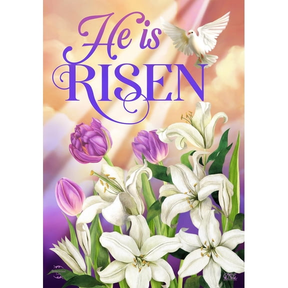 He Is Risen Religious Easter Flag with Lilies 12.5" x 18" Floral Garden Yard Decoration