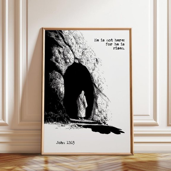 He Is Risen Resurrection Empty Tomb Scripture Artwork, Stretched Canvas