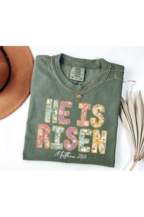 He Is Risen Shirt Christian Easter Tee Matthew 28 6 Scripture Tshirt Floral Faith Graphic