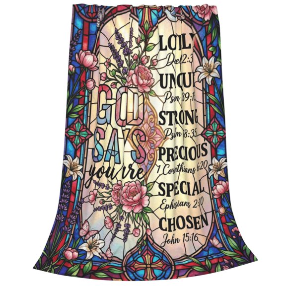 He Is Risen Stained Glass Blanket, Christian Easter Throw Gift, God Says You Are Flannel Decor 50×40