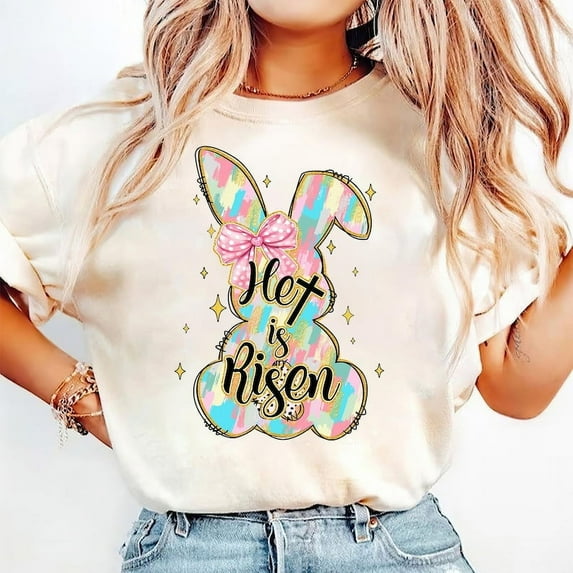 He Is Risen T-Shirt, Easter Bunny Brushstroke Tee, Christian Resurrection Shirt, Hand Drawn Bible Verse Shirt, Happy Easter Faith T-Shirt