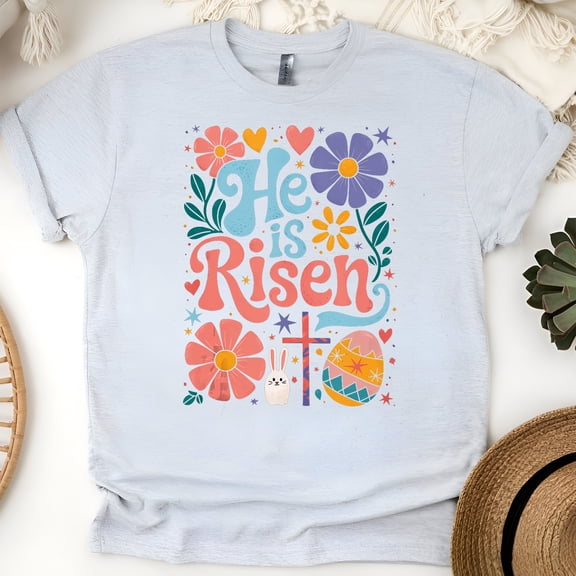 He Is Risen T-Shirt | Faith Quote T-Shirt | Unisex Religious Inspirational Shirt for Women Men, Ash, Size M