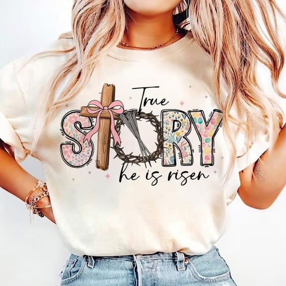 He Is Risen T-Shirt, Retro Christian Easter Shirt, Vintage Coquette Bible Verse T-Shirt, True Story Resurrection T-Shirt, Faith-Based Easter Gift