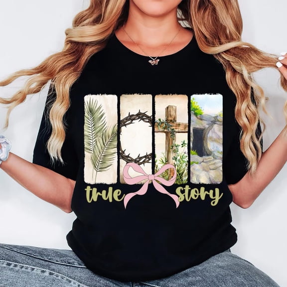 He Is Risen T-Shirt, True Story Christian Easter Shirt, Retro Coquette T-Shirt, Floral Spring Faith T-Shirt, Religious Easter Gift