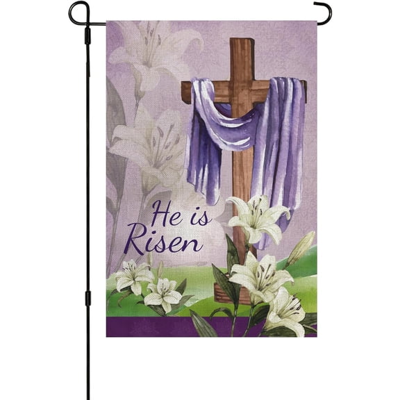 He Is Risen Vertical Easter Garden Flag 12x18 Inch Double Sided Home Yard Holiday Party Outdoor Decoration