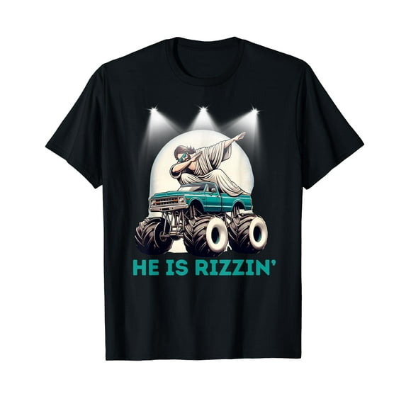 He Is Rizzen Jesus Has Rizzen Retro Christian Monster Truck T-Shirt