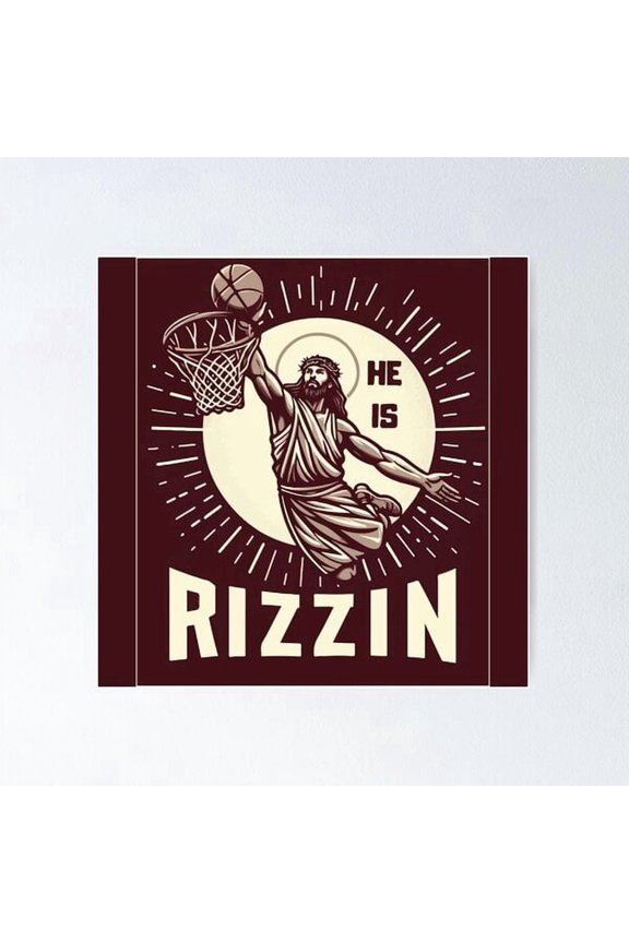 He Is Rizzin Funny Basketball Retro Jesus Christ Poster , Poster Print Only