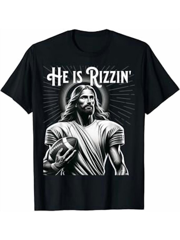 He Is Rizzin Jesus Playing Football Sports Rizz Gift Idea T-Shirt, Size S-5XL