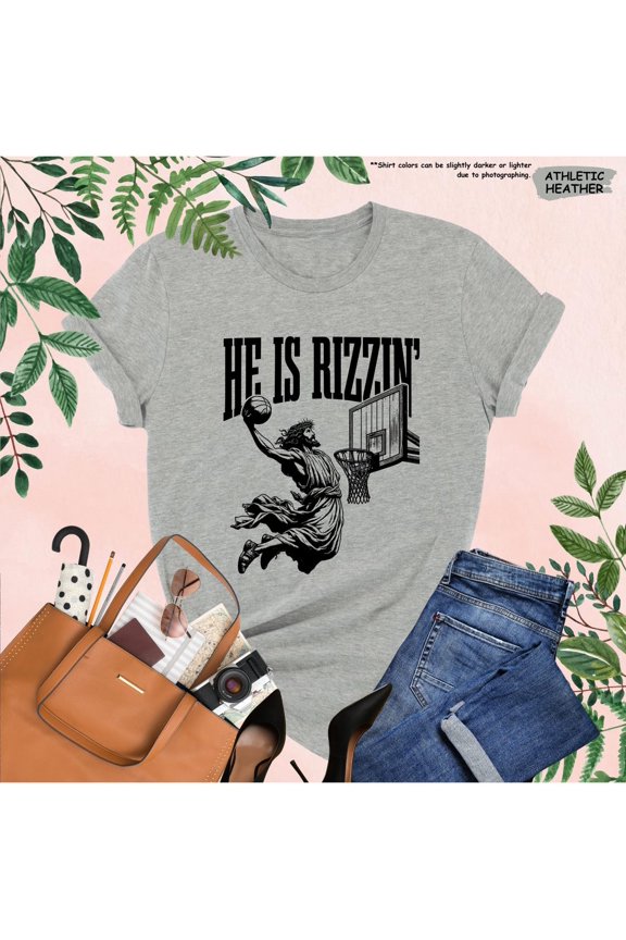 He Is Rizzin Shirt, Christian Basketball Tee, Jesus Dunking Shirt, Group Faith Gift, Christian Sports T-Shirt All Size S-5Xl