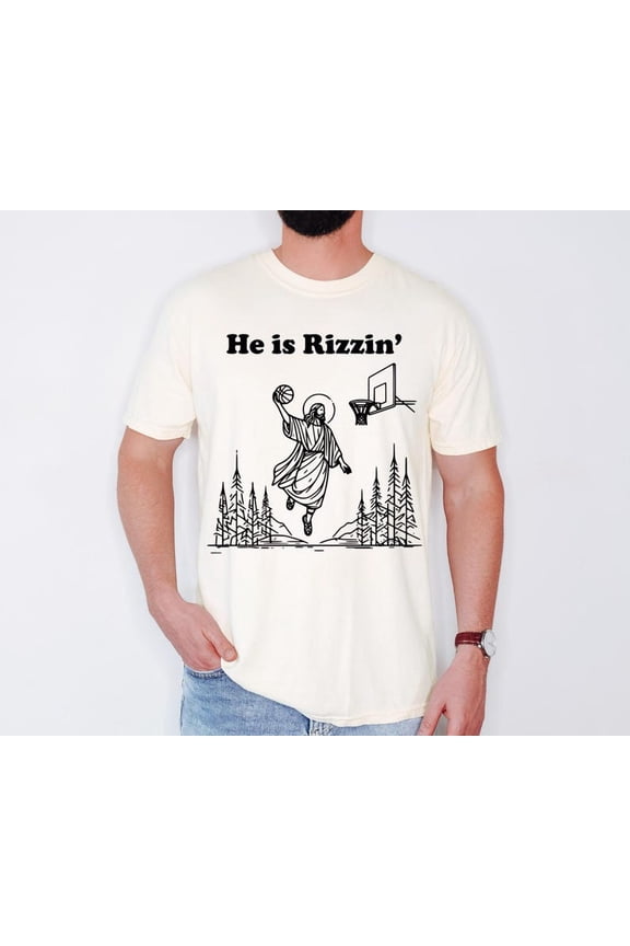 He Is Rizzin Shirt, Funny Christian Basketball Tee, Jesus Dunking Meme Shirt,Group Faith Humor Gift, Christian Sports T-Shirt