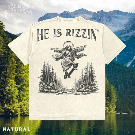 He Is Rizzin Shirt, Funny Jesus Skateboarding Tee SAND Unisex S-5XL Trending Shirt