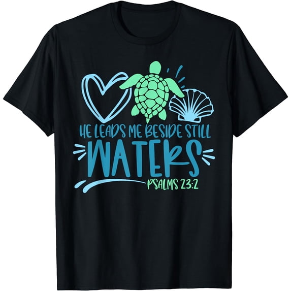He Leads Me Beside Still Waters, Psalm 23 Sea Life T-Shirt Black Small