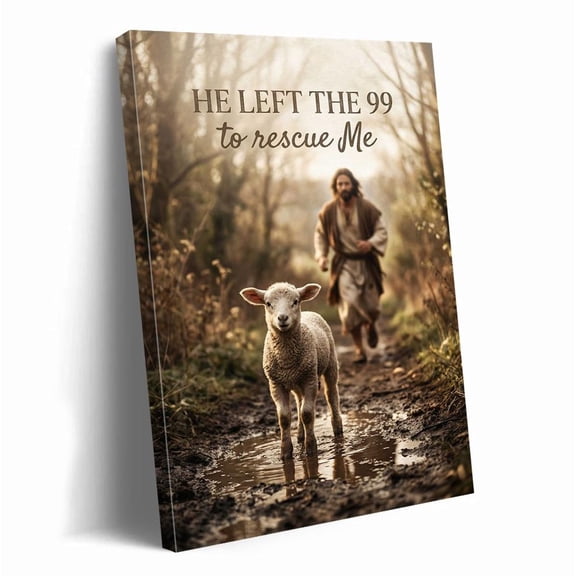 He Left The 99 To Rescue Me Art Wall Art Christian Inspirational Jesus And Lamb Religious Home Decor Lost Sheep Print, Unframed Paper Print