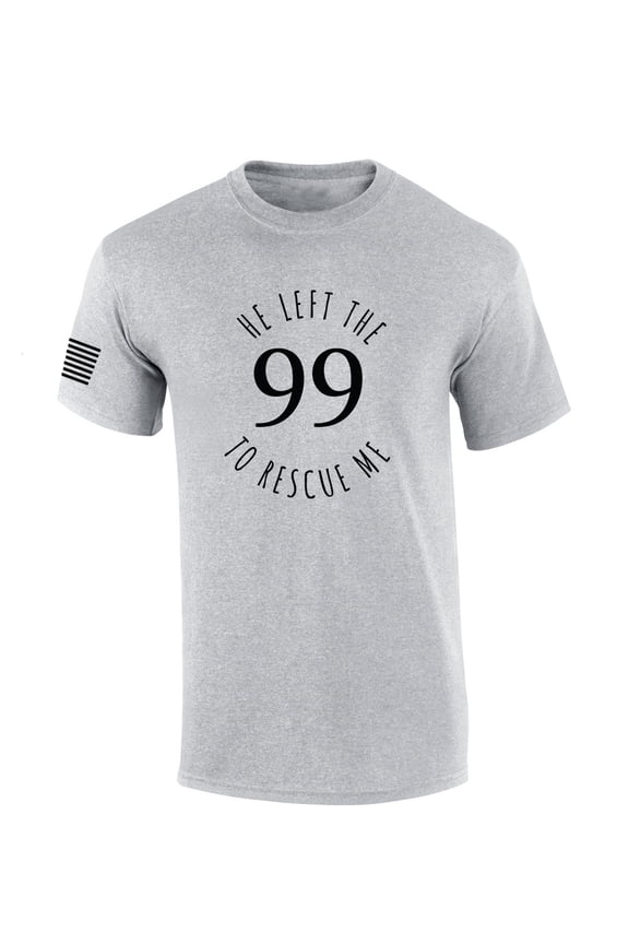 He Left The 99 To Rescue Me Bible Scripture Mens Christan Tshirt Jesus Cross American Flag Short Sleeve T-shirt Graphic Tee-Sports Grey-large