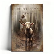 He Left the 99 to Rescue Me Canvas Wall Art, Inspirational Christian Decor, Parable of the Lost Sheep Artwork for Prayer Room, Ready to Hang