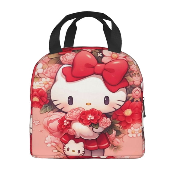 He_Llo Ki_Tty Lunch Bag Reusable Insulated Tote Bag Lunchbox Container Adjustable Shoulder Strap For Office Work Picnic