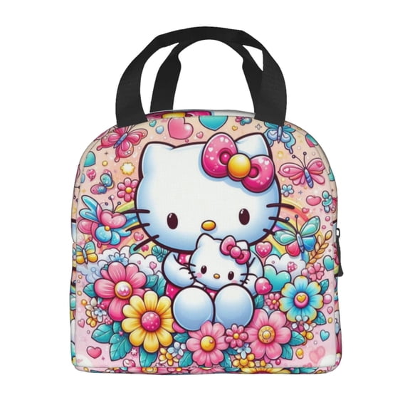 He_Llo Ki_Tty Lunch Bag Reusable Insulated Tote Bag Lunchbox Container Adjustable Shoulder Strap For Office Work Picnic