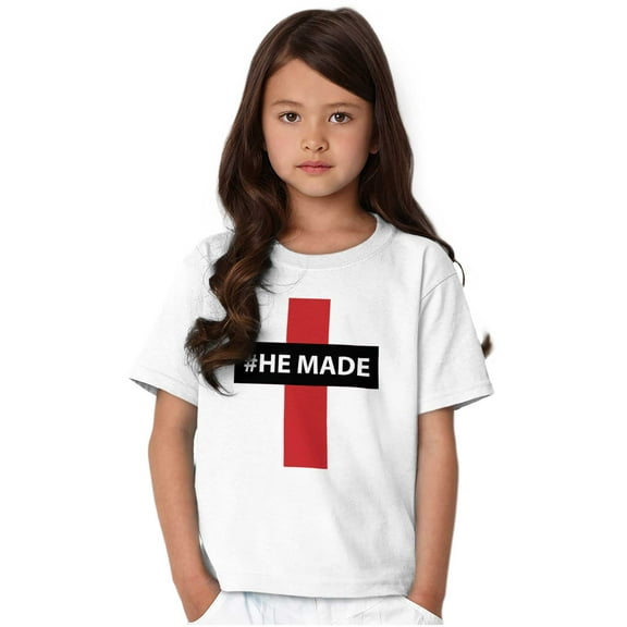 He Made Me Christian Jesus Christ Crewneck T Shirts Boy Girl Teen Brisco Brands S