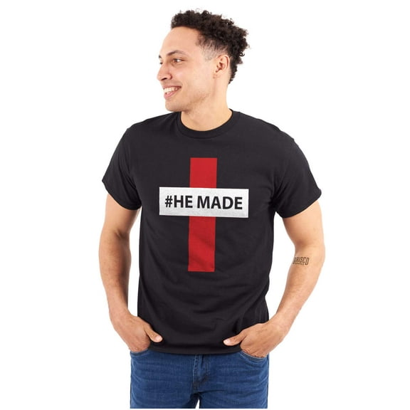 He Made Me Christian Jesus Christ Men's Graphic T Shirt Tees Brisco Brands S