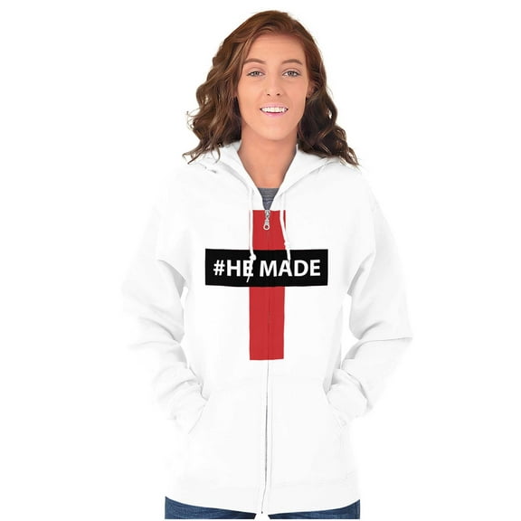 He Made Me Christian Jesus Christ Zip Up Hoodie Men's Women's Brisco Brands X
