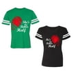 thumbnail image 1 of He she is My Better Half Unisex Couple Matching Cotton Jersey style T-Shirt Contrasting stripes on sleeves (Men Green / Women Black) (Men S / Women S), 1 of 3