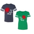 thumbnail image 1 of He she is My Better Half Unisex Couple Matching Cotton Jersey style T-Shirt Contrasting stripes on sleeves (Men Navy / Women Green) (Men M / Women XXL), 1 of 3