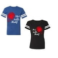 thumbnail image 1 of He she is My Better Half Unisex Couple Matching Cotton Jersey style T-Shirt Contrasting stripes on sleeves (Men Royal / Women Black) (Men S / Women S), 1 of 3