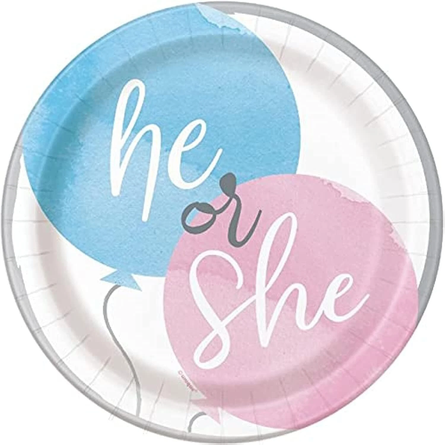 He Or She Gender Reveal Round Dessert Plates I Disposable I Pink & Blue I 8 Pcs.