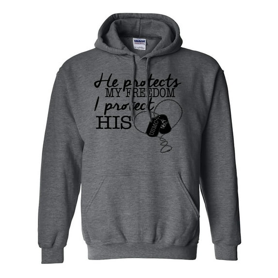 He Protects My Freedom, I Protect His Heart Dogtags-USMC Hoodie