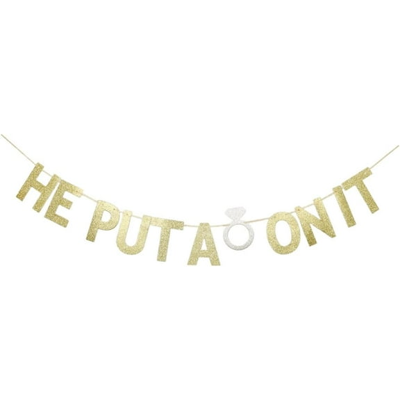He Put a Ring on It Banner, Wedding Engagement Party Decorations, Gold Glitter Paper Sign for Bridal Shower | Bachelorette Party Supplies Garlands