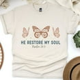 thumbnail image 1 of He Restore My Soul Psalm 23:3 Christian Butterfly T-Shirt Unisex, Natural, Size 2XL, 1 of 6