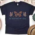 thumbnail image 1 of He Restore My Soul Psalm 23:3 Christian Butterfly T-Shirt Unisex, Navy, Size 2XL, 1 of 6